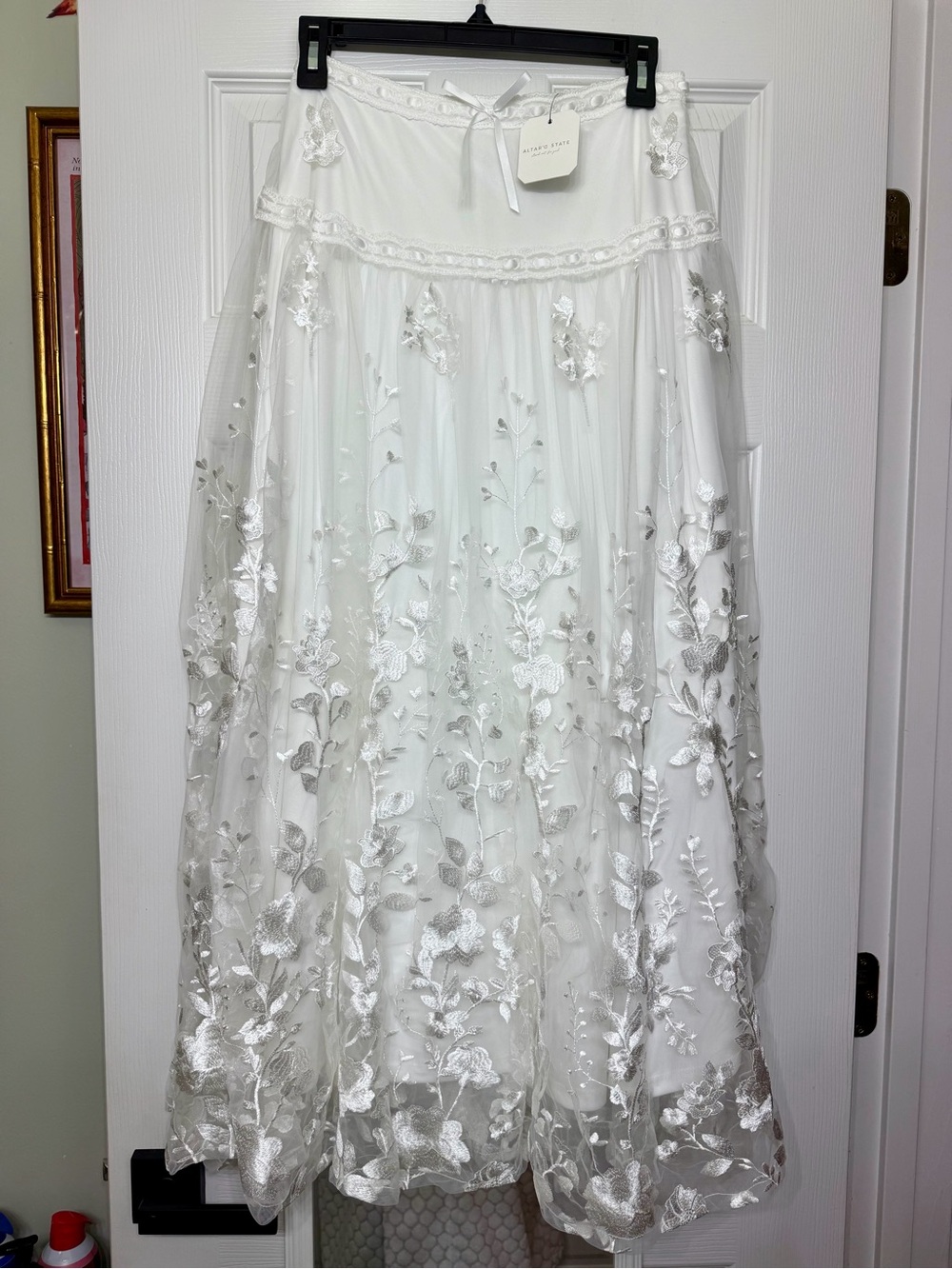 Altar'd State white sheer embroidered maxi skirt NWT